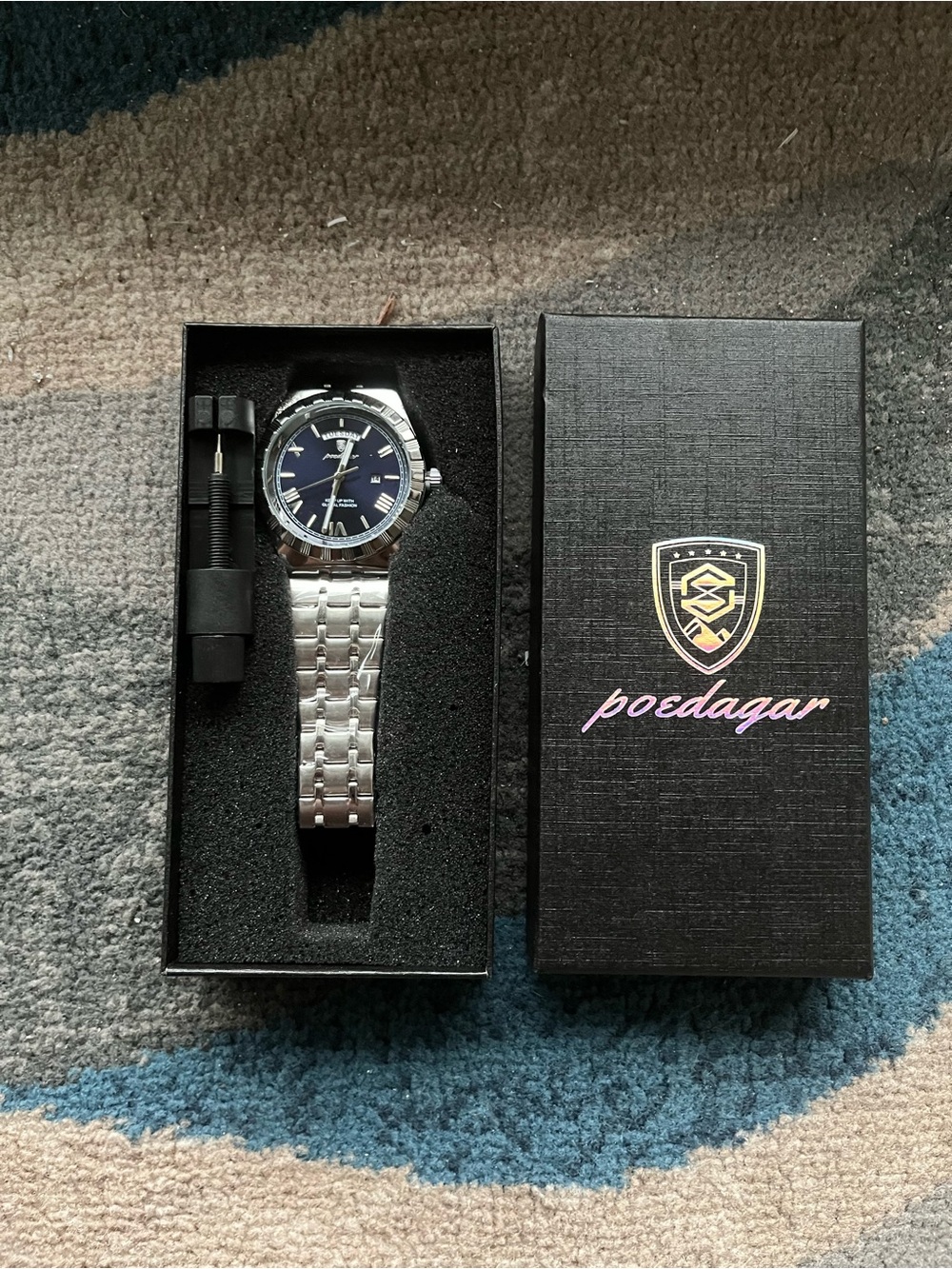 Poedagar Men's Stainless Steel Watch - Blue Dial